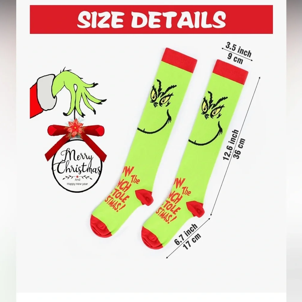 Grinch Christmas Themed Socks - Red and Green
